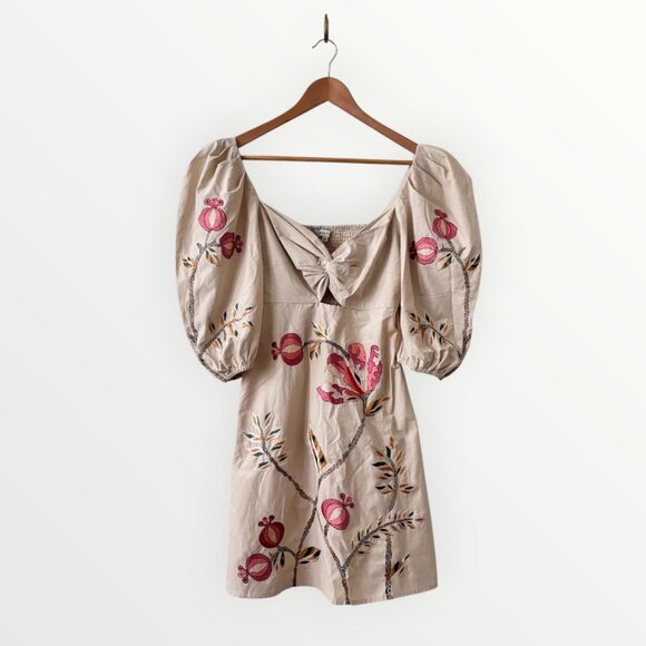 Ranna Gill Claire Bow Tie Floral Embroidered Mini Dress - Picture 2 of 8
